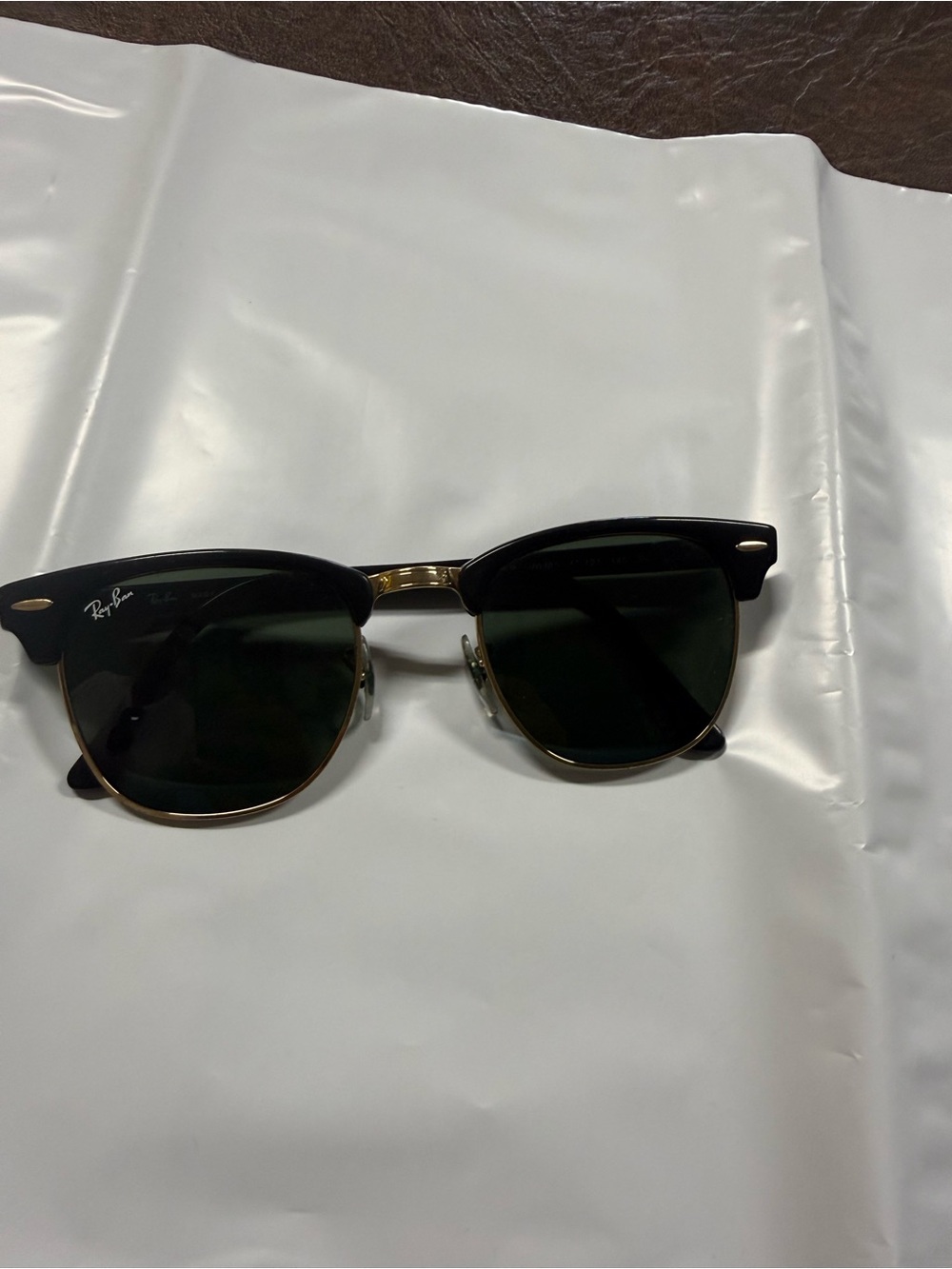 Ray-Ban Clubmaster Black and Gold Sunglasses with Dark Green Lenses